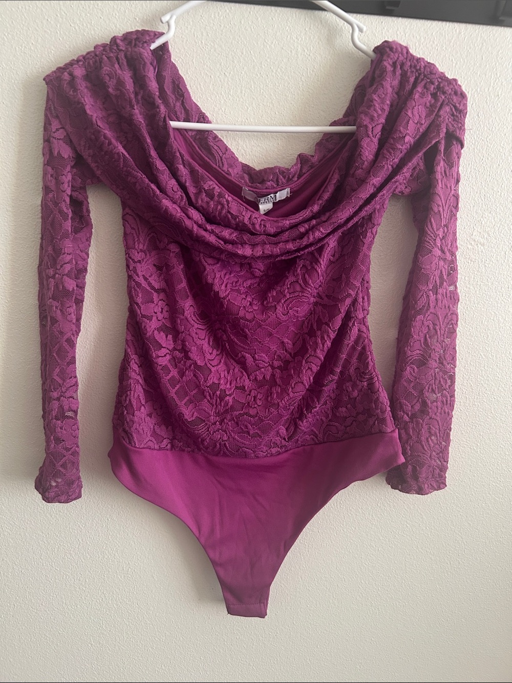 NWT AFRM Plum S Lace Off-Shoulder Long-Sleeve Romantic Bodysuit